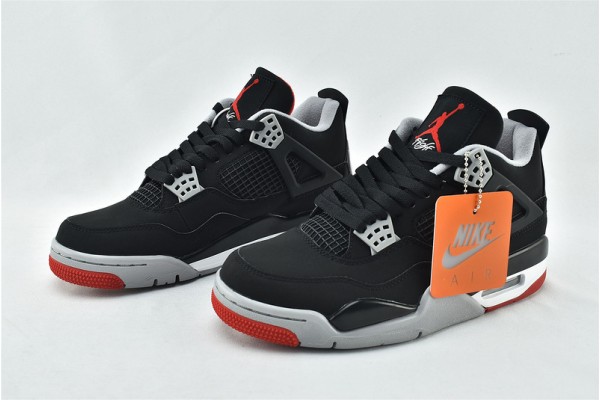 Air Jordan 4 Retro Bred OG Black Red Cement Grey Womens And Mens AJ4 Shoes 308497 060