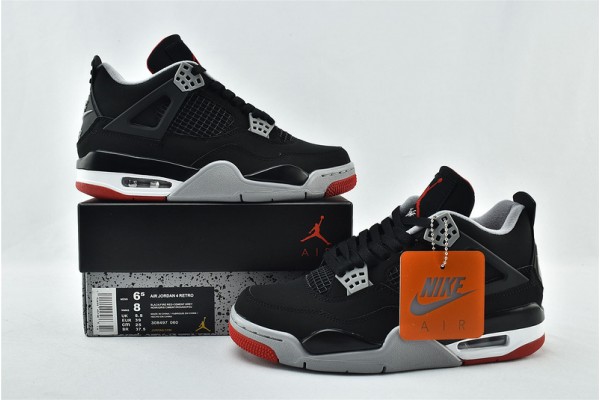Air Jordan 4 Retro Bred OG Black Red Cement Grey Womens And Mens AJ4 Shoes 308497 060