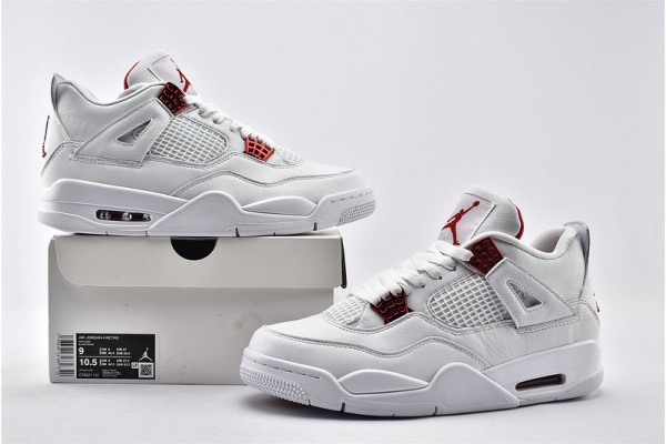 Air Jordan 4 Retro White University Red Metallic Silver AJ4 Mens Shoes CT8527 112