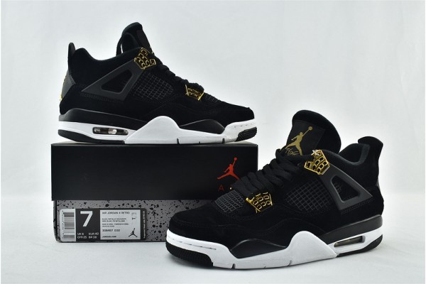 Air Jordan 4 Royalty Womens And Mens Black Gold Shoes 308497 032 Air Jordan 4 Royalty Womens And Mens Black Gold Shoes 308497 032