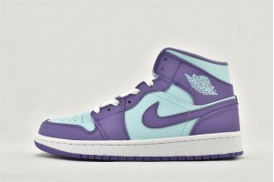 Air Jordan 1 Mid Cloud White Purple Aqua Blue 554724 500 Womens And Mens Shoes  