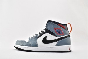 Air Jordan 1 Mid Fearless Facetasm White Black BlueCU2802 100 Womens And Mens Shoes  