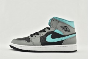 Air Jordan 1 Mid Grey Aqua 554724 063 Womens And Mens Shoes  