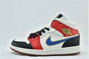 Air Jordan 1 Mid Sail Red Black Blue Gold DC1426 100 Womens Shoes  