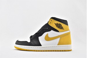 Air Jordan 1 Retro High OG Summit White Black Yellow Ochre BQ6472 005 Womens And Mens Shoes  