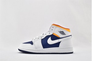 Nike Air Jordan 1 Mid GS White Laser Orange Royal Blue 554725 131 Womens And Mens Shoes  